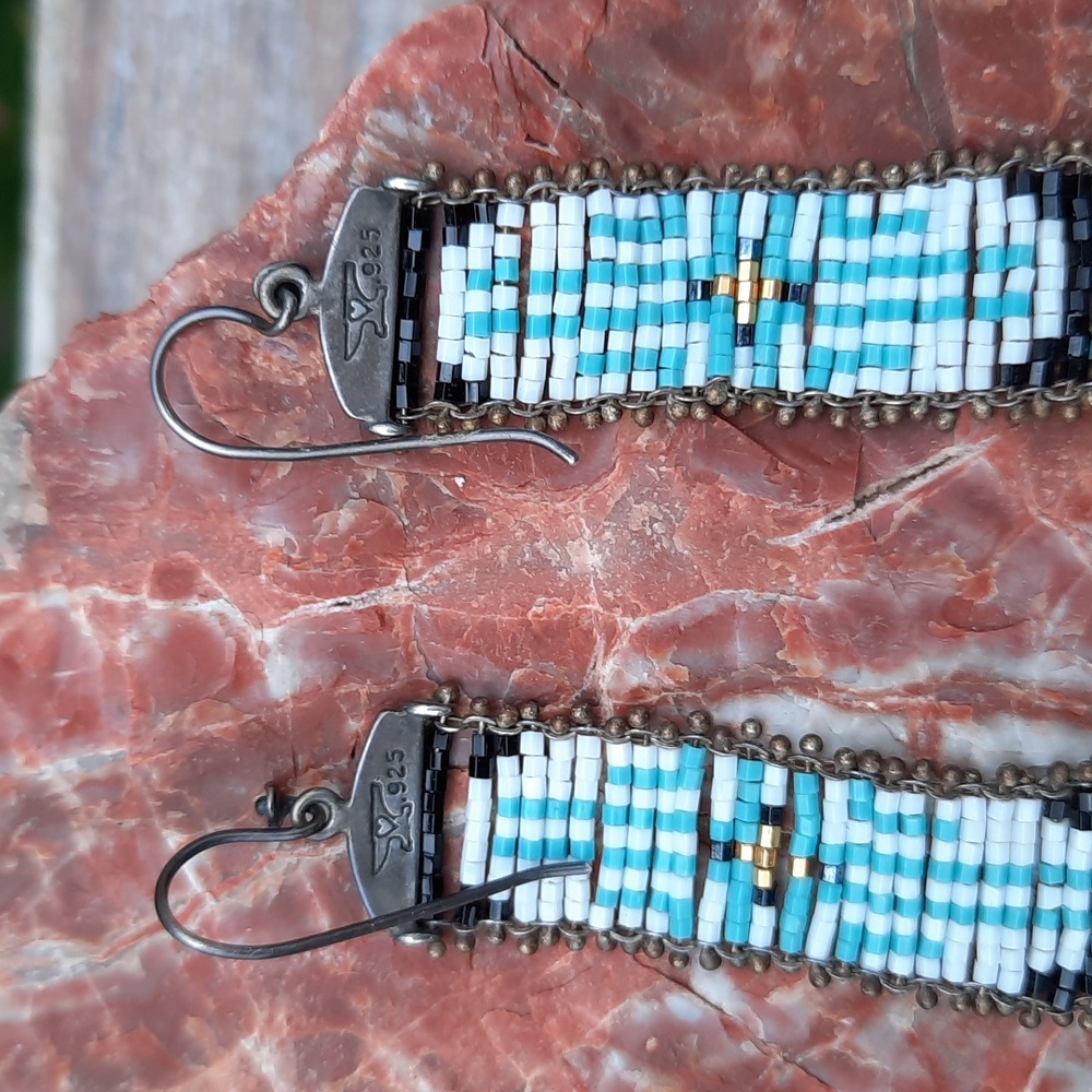Handcrafted Beaded Dangle Earrings By Henredon. Multi-colored Beads W/Silver - Picture 3 of 3